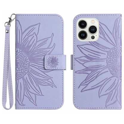 HT04 For iPhone 16 Pro Max Case Sunflower Leather Handbag Flip Phone Cover