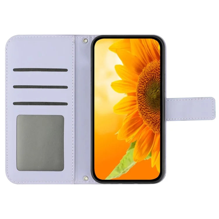 HT04 For iPhone 16 Pro Max Case Sunflower Leather Handbag Flip Phone Cover