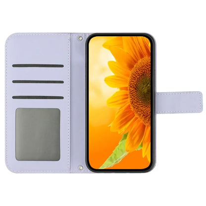 HT04 For iPhone 16 Pro Max Case Sunflower Leather Handbag Flip Phone Cover