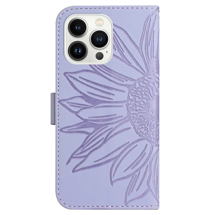 HT04 For iPhone 16 Pro Max Case Sunflower Leather Handbag Flip Phone Cover