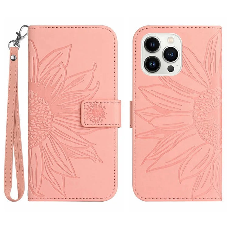 HT04 For iPhone 16 Pro Max Case Sunflower Leather Handbag Flip Phone Cover