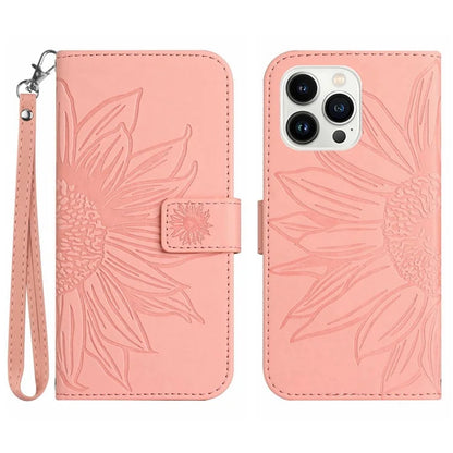 HT04 For iPhone 16 Pro Max Case Sunflower Leather Handbag Flip Phone Cover