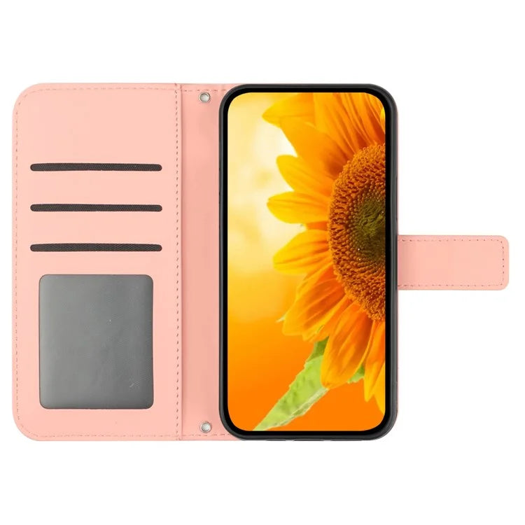 HT04 For iPhone 16 Pro Max Case Sunflower Leather Handbag Flip Phone Cover