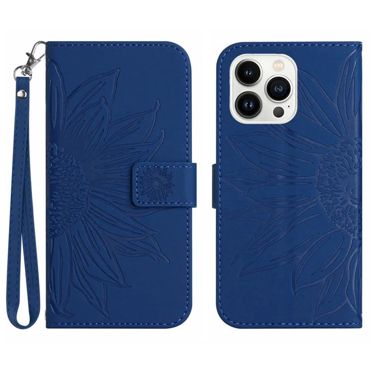 HT04 For iPhone 16 Pro Max Case Sunflower Leather Handbag Flip Phone Cover