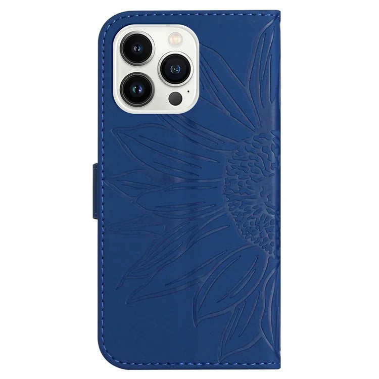 HT04 For iPhone 16 Pro Max Case Sunflower Leather Handbag Flip Phone Cover