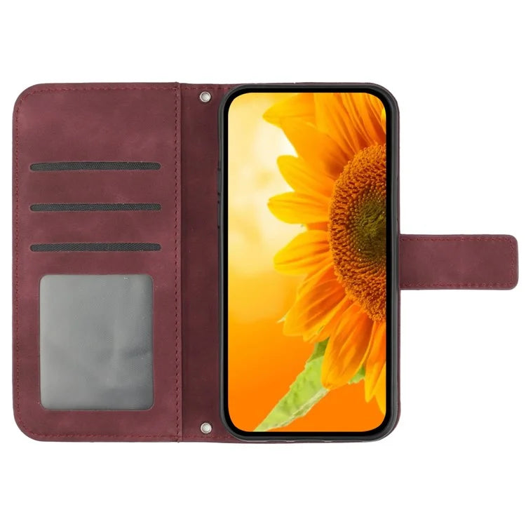 HT04 For iPhone 16 Pro Max Case Sunflower Leather Handbag Flip Phone Cover