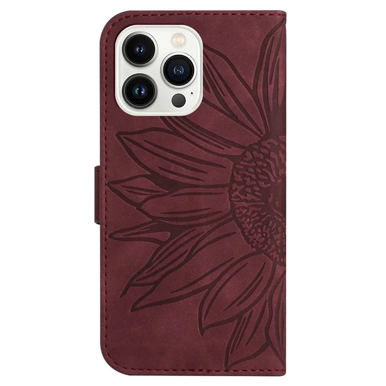 HT04 For iPhone 16 Pro Max Case Sunflower Leather Handbag Flip Phone Cover