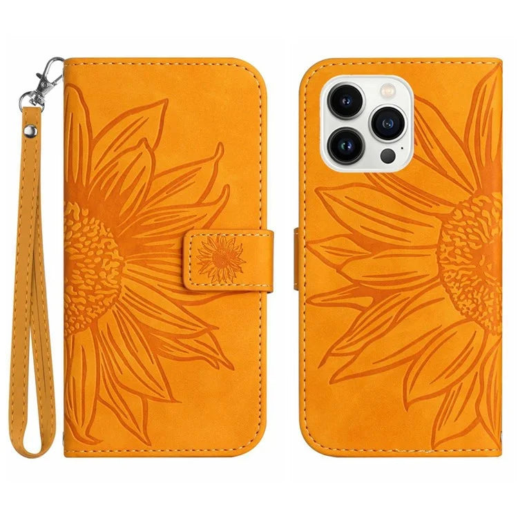 HT04 For iPhone 16 Pro Max Case Sunflower Leather Handbag Flip Phone Cover
