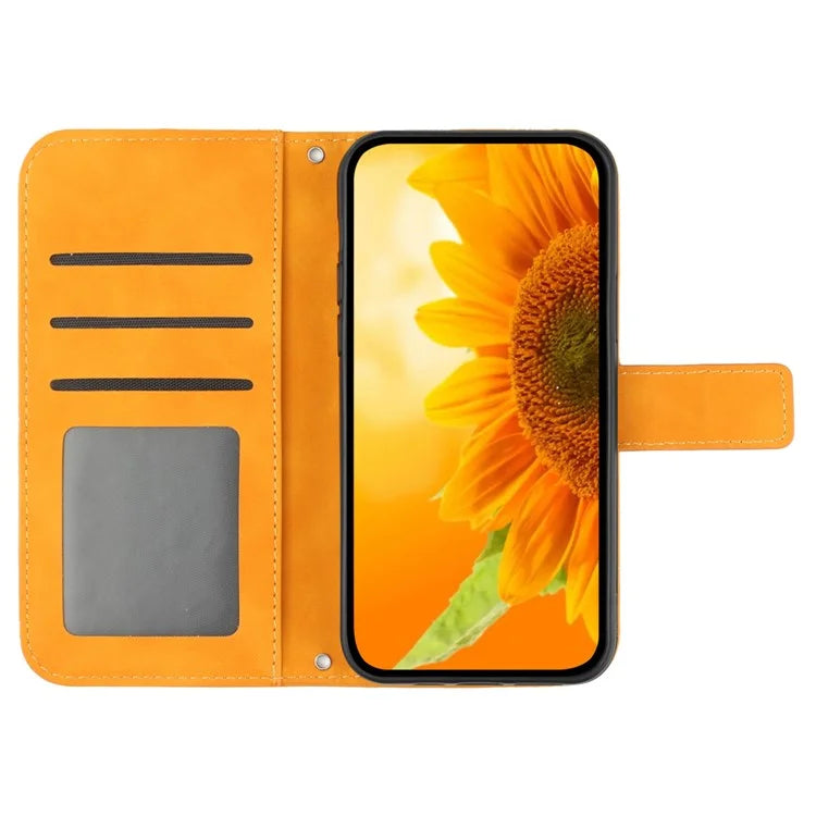 HT04 For iPhone 16 Pro Max Case Sunflower Leather Handbag Flip Phone Cover