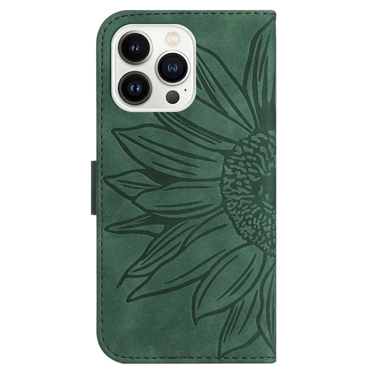 HT04 For iPhone 16 Pro Max Case Sunflower Leather Handbag Flip Phone Cover