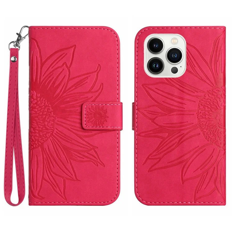 HT04 For iPhone 16 Pro Max Case Sunflower Leather Handbag Flip Phone Cover