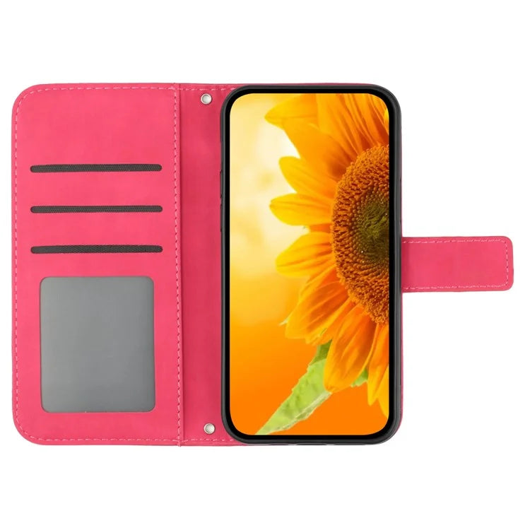 HT04 For iPhone 16 Pro Max Case Sunflower Leather Handbag Flip Phone Cover