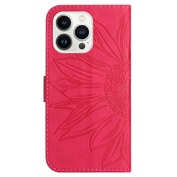 HT04 For iPhone 16 Pro Max Case Sunflower Leather Handbag Flip Phone Cover