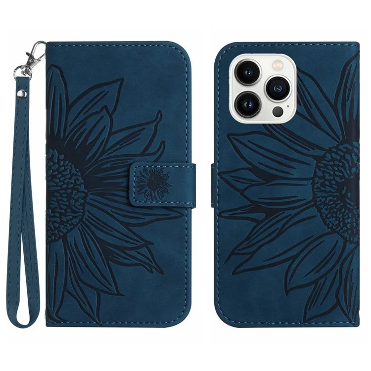 HT04 For iPhone 16 Pro Max Case Sunflower Leather Handbag Flip Phone Cover