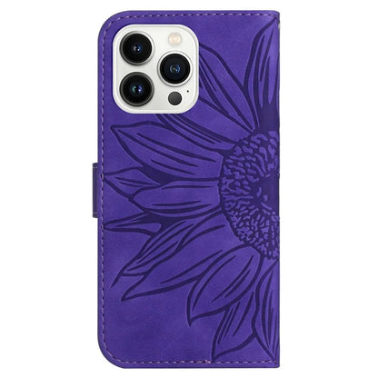 HT04 For iPhone 16 Pro Max Case Sunflower Leather Handbag Flip Phone Cover