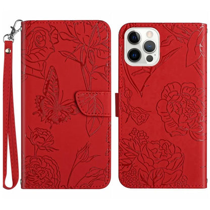 HT03 For iPhone 16 Pro Max Case PU Leather Phone Cover Butterfly Flower Imprinted