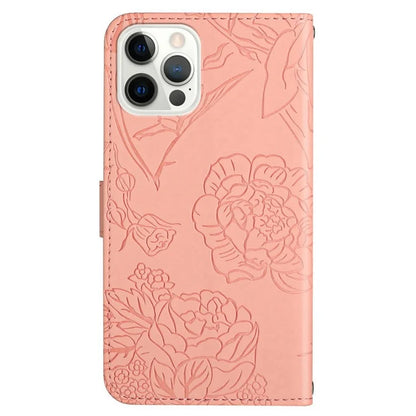 HT03 For iPhone 16 Pro Max Case PU Leather Phone Cover Butterfly Flower Imprinted