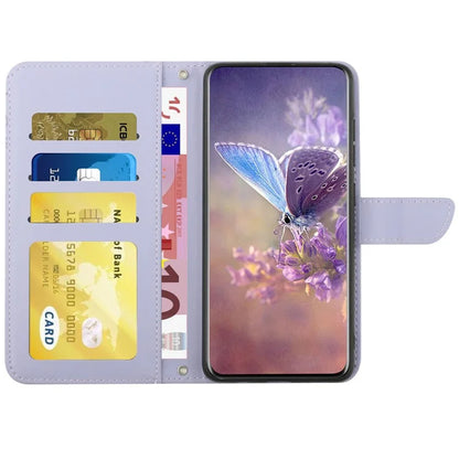 HT03 For iPhone 16 Pro Max Case PU Leather Phone Cover Butterfly Flower Imprinted