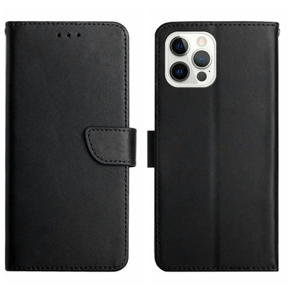 HT02 For iPhone 16 Pro Max Case Nappa Texture Genuine Cow Leather Flip Phone Cover