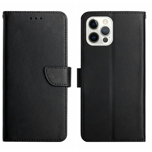HT02 For iPhone 16 Pro Max Case Nappa Texture Genuine Cow Leather Flip Phone Cover
