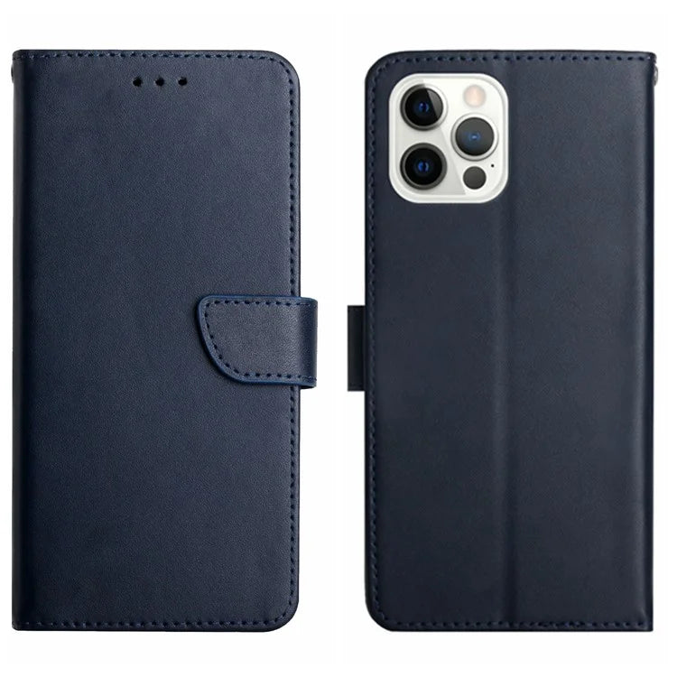 HT02 For iPhone 16 Pro Max Case Nappa Texture Genuine Cow Leather Flip Phone Cover