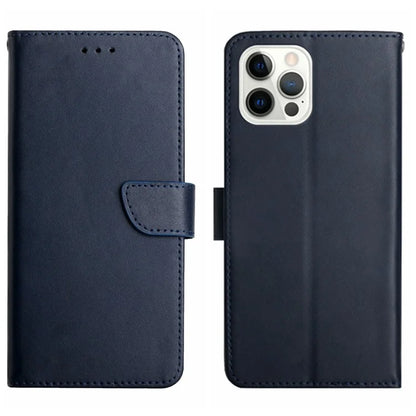 HT02 For iPhone 16 Pro Max Case Nappa Texture Genuine Cow Leather Flip Phone Cover