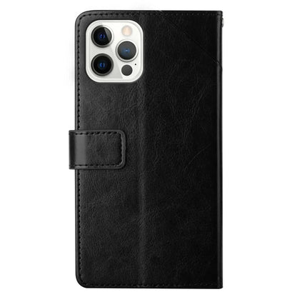 HT01 For iPhone 16 Pro Case Y-Shaped Lines PU Leather Wrist Strap Phone Cover