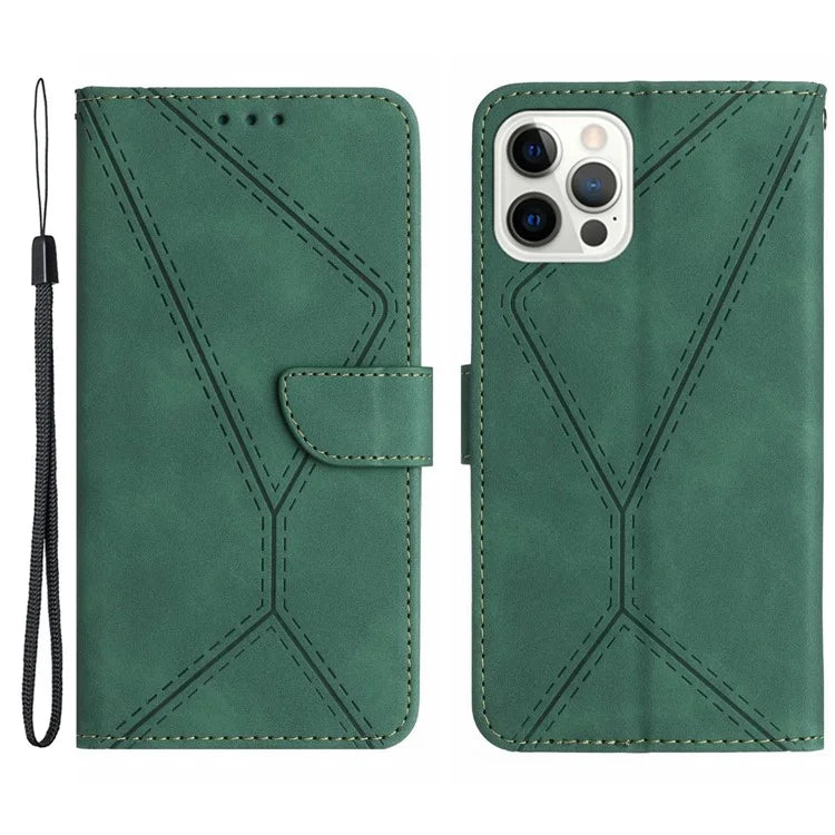 HT05 For iPhone 16 Pro Case Leather Phone Cover Card Slots Stand Feature