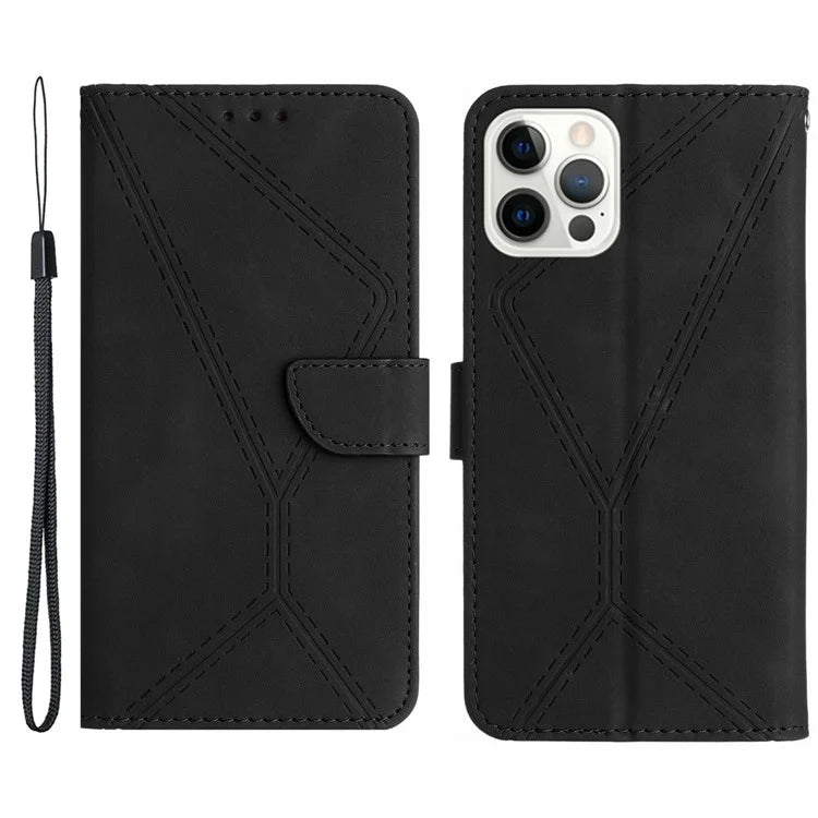 HT05 For iPhone 16 Pro Case Leather Phone Cover Card Slots Stand Feature