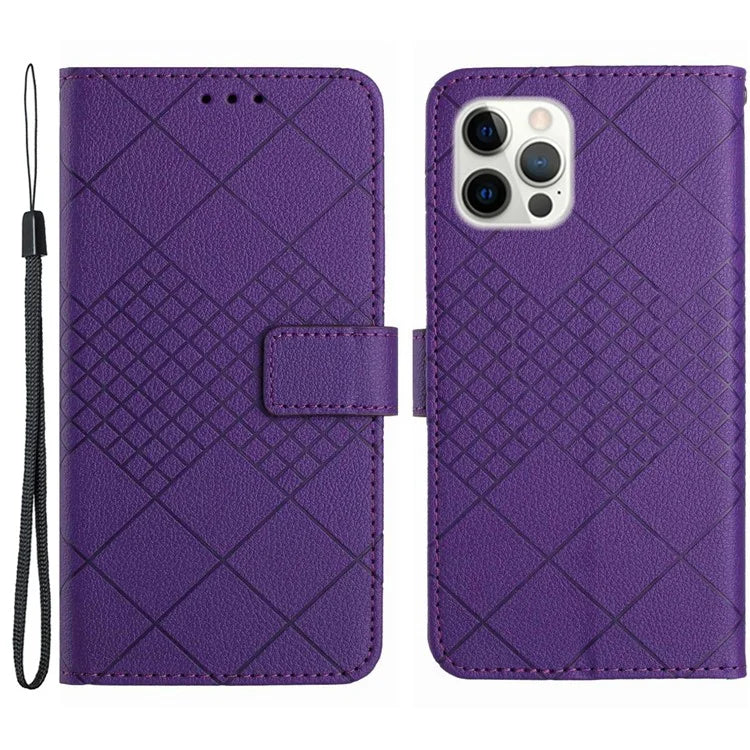 HT06 For iPhone 16 Pro Case Litchi Texture Leather Wallet Rhombus Phone Cover