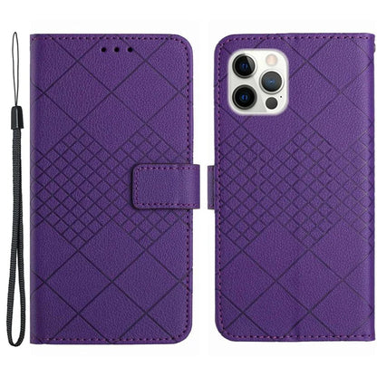 HT06 For iPhone 16 Pro Case Litchi Texture Leather Wallet Rhombus Phone Cover