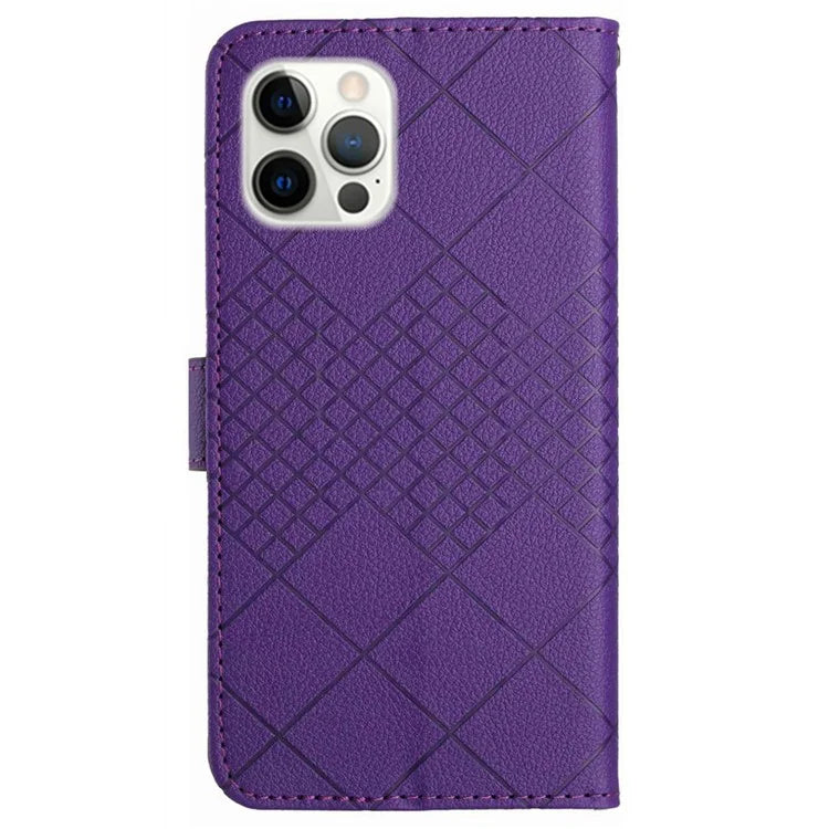 HT06 For iPhone 16 Pro Case Litchi Texture Leather Wallet Rhombus Phone Cover