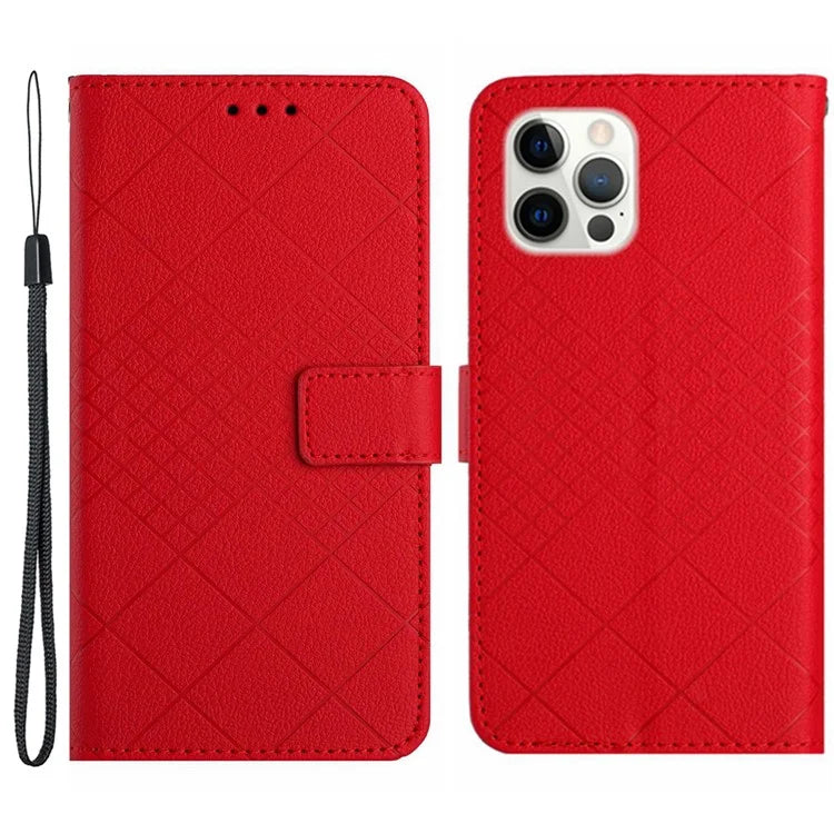 HT06 For iPhone 16 Pro Case Litchi Texture Leather Wallet Rhombus Phone Cover