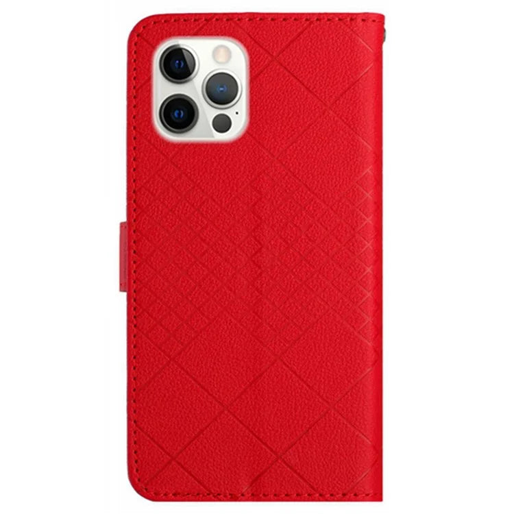HT06 For iPhone 16 Pro Case Litchi Texture Leather Wallet Rhombus Phone Cover