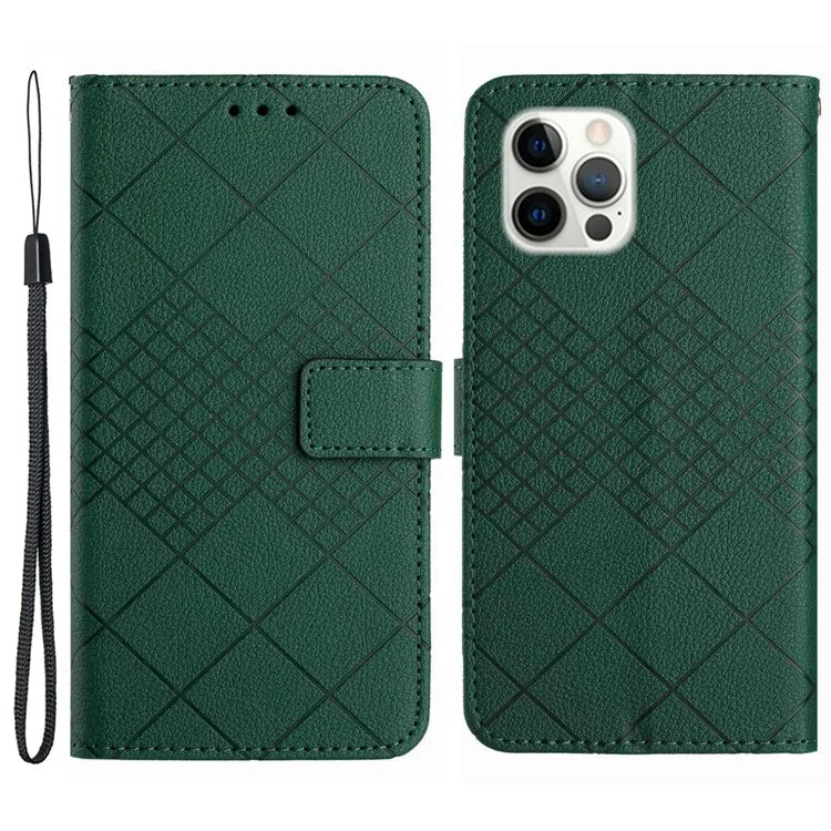 HT06 For iPhone 16 Pro Case Litchi Texture Leather Wallet Rhombus Phone Cover