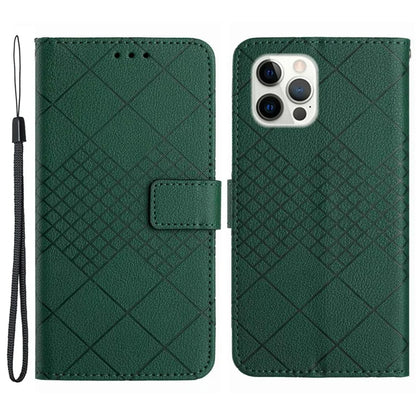 HT06 For iPhone 16 Pro Case Litchi Texture Leather Wallet Rhombus Phone Cover