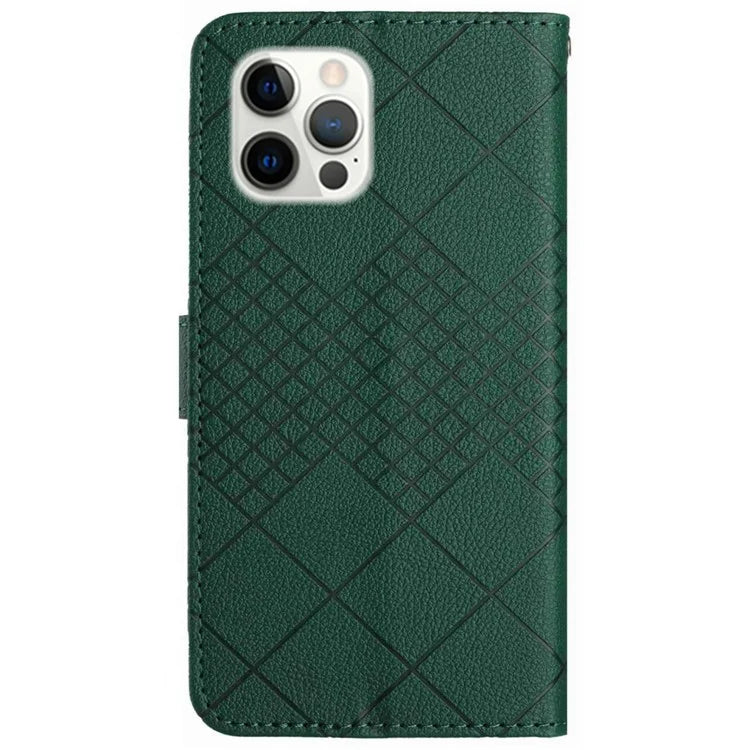 HT06 For iPhone 16 Pro Case Litchi Texture Leather Wallet Rhombus Phone Cover