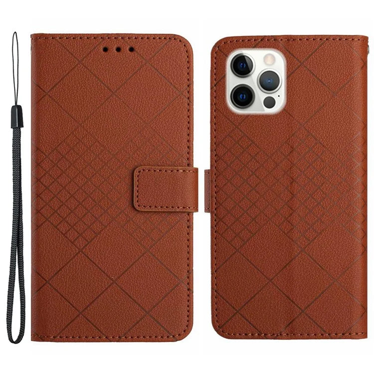 HT06 For iPhone 16 Pro Case Litchi Texture Leather Wallet Rhombus Phone Cover