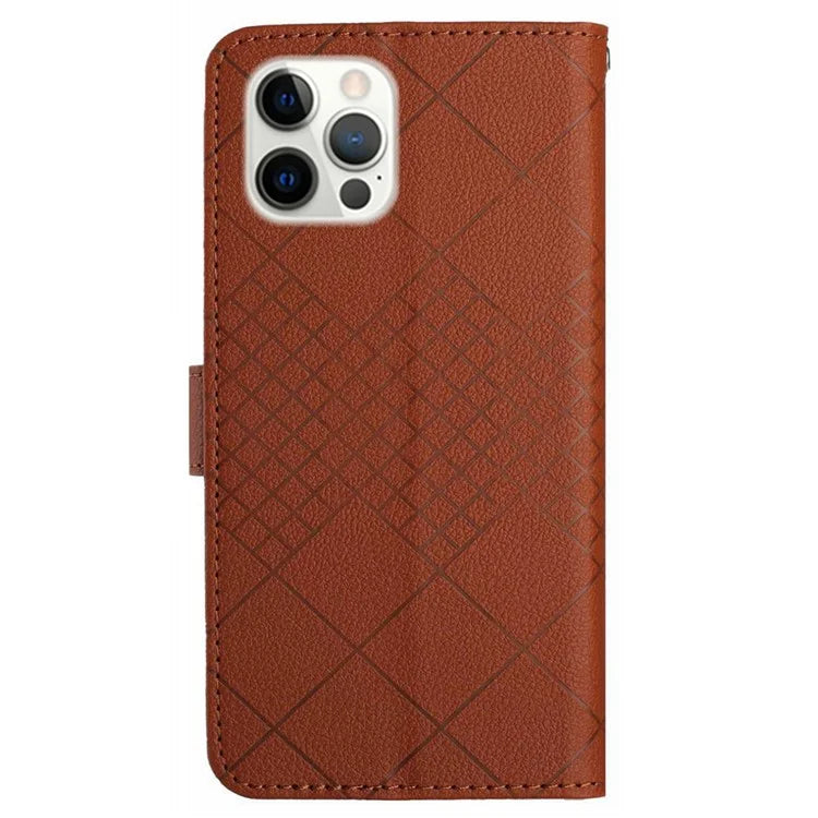 HT06 For iPhone 16 Pro Case Litchi Texture Leather Wallet Rhombus Phone Cover