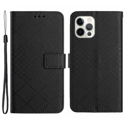 HT06 For iPhone 16 Pro Case Litchi Texture Leather Wallet Rhombus Phone Cover