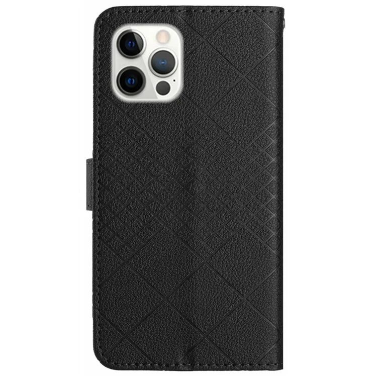 HT06 For iPhone 16 Pro Case Litchi Texture Leather Wallet Rhombus Phone Cover