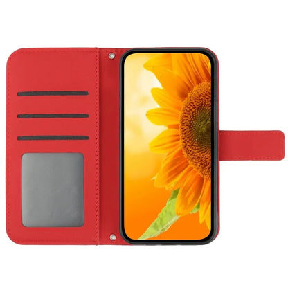 HT04 For iPhone 16 Pro Case Sunflower Imprint Leather Phone Cover with Shoulder Strap