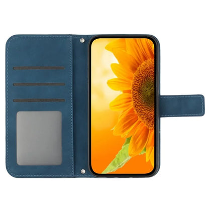 HT04 For iPhone 16 Pro Case Sunflower Imprint Leather Phone Cover with Shoulder Strap