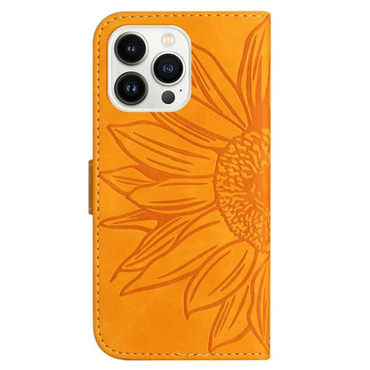 HT04 For iPhone 16 Pro Case Sunflower Imprint Leather Flip Phone Cover with Hand Strap