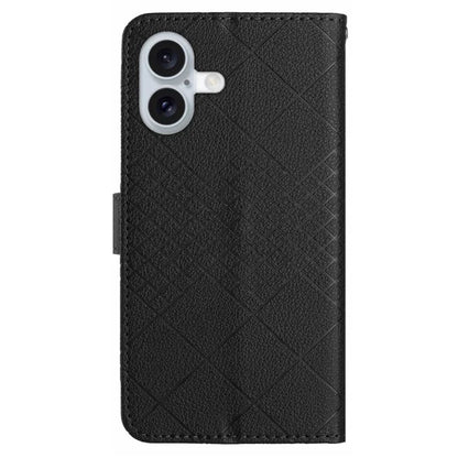 HT06 For iPhone 16 Plus Wallet Case Litchi Texture Rhombus Leather Phone Cover