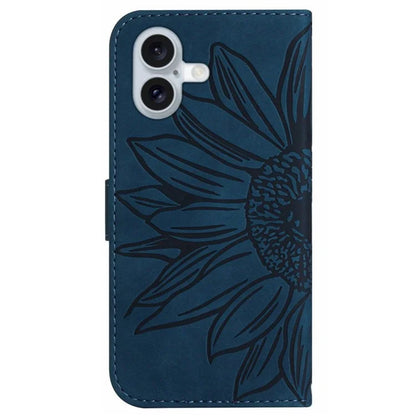 HT04 For iPhone 16 Plus Wallet Case Sunflower Leather Flip Phone Cover with Hand Strap
