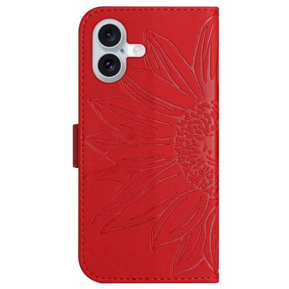 HT04 For iPhone 16 Plus Wallet Case Sunflower Leather Flip Phone Cover with Hand Strap