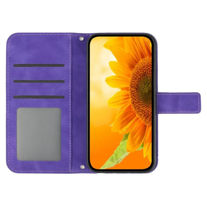 HT04 For iPhone 16 Plus Wallet Case Sunflower Leather Flip Phone Cover with Hand Strap