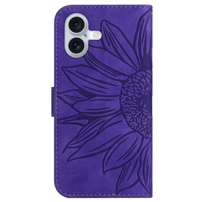 HT04 For iPhone 16 Plus Wallet Case Sunflower Leather Flip Phone Cover with Hand Strap