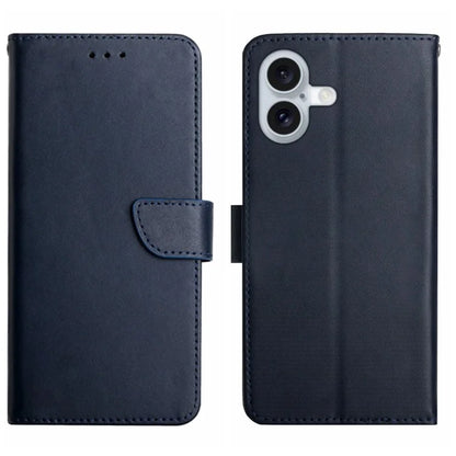 HT02 For iPhone 16 Plus Case Nappa Grain Wallet Genuine Cow Leather Phone Cover
